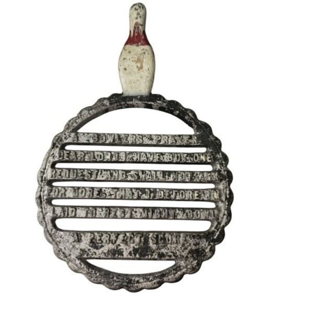 Vintage Bowlers Prayer Cast Iron Pot Holder